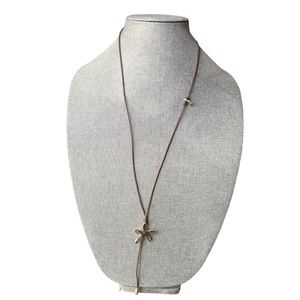 Uno de 50 Silver Plated Flower Pendant on Brown Cord Necklace